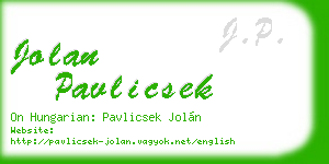 jolan pavlicsek business card