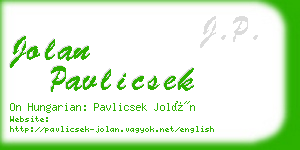 jolan pavlicsek business card